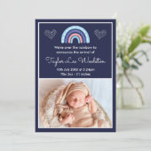 Boho Rainbow Girl Navy Blue Birth Ankündigung (Stehend Vorderseite)
