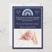 Boho Rainbow Girl Navy Blue Birth Ankündigung (Rückseite)