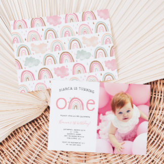 Boho Rainbow Girl's 1. Geburtstag Party Foto Invit Einladung