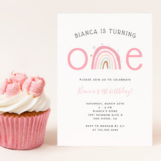 Boho Rainbow Girl's 1. Geburtstags-Party Einladung