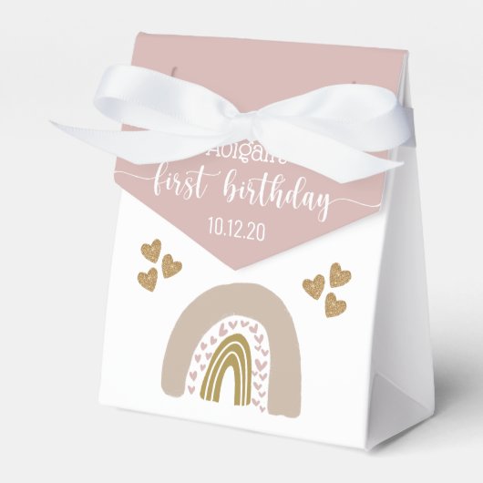 Boho Rainbow Glitzer Heart First Birthday Favor Bo Geschenkschachtel (Vorderseite)