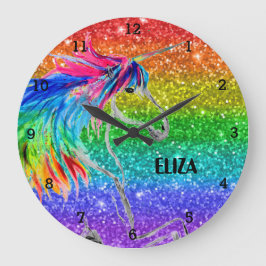 Boho Rainbow Glitzer Niedlich Girls Einhorn Kinder Große Wanduhr
