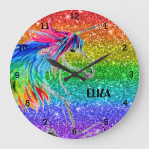 Boho Rainbow Glitzer Niedlich Girls Einhorn Kinder Große Wanduhr