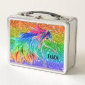 Boho Rainbow Glitzer Niedlich Girls Einhorn Kinder Metall Brotdose (Vorderseite)