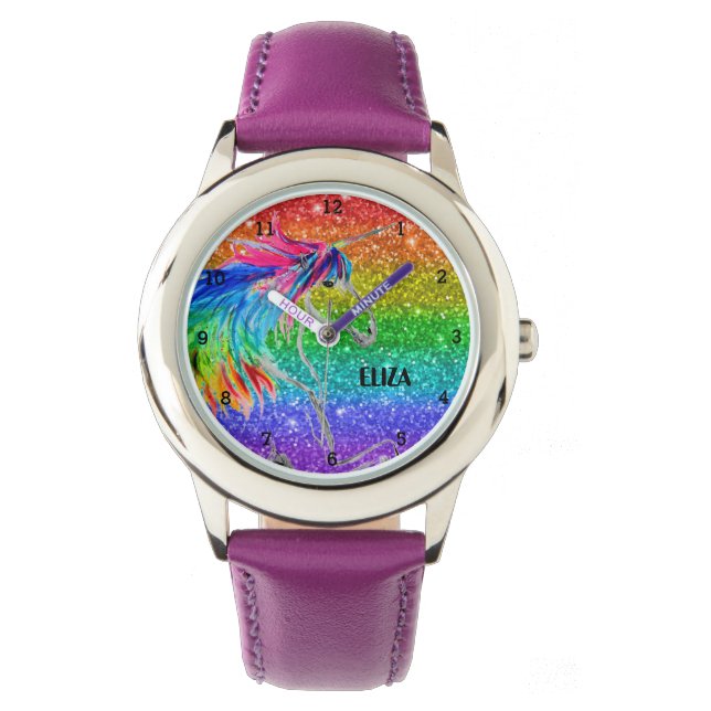 Boho Rainbow Glitzer Niedlich Girls Unicorn Kinder Armbanduhr (Vorderseite)
