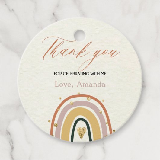 Boho Rainbow Gold Circle Vielen Dank Tag Geschenkanhänger (Vorderseite)