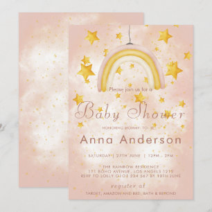 Boho Rainbow Gold Stars Magic Dust Baby Dusche Einladung
