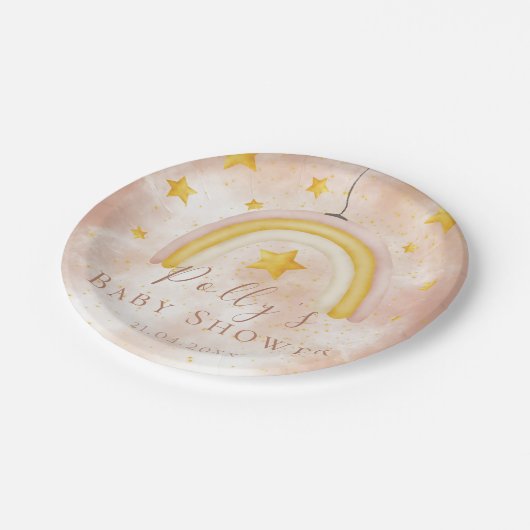 Boho Rainbow Gold Stars Magic Dust Baby Dusche Pappteller (Schrägansicht)