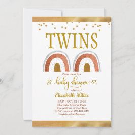 Boho Rainbow Gold Twin Baby Shower Einladung