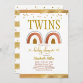 Boho Rainbow Gold Twin Baby Shower Einladung (Vorne/Hinten)