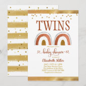 Boho Rainbow Gold Twin Baby Shower Einladung (Vorne/Hinten)