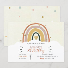 Boho Rainbow Golden Birthday Einladung