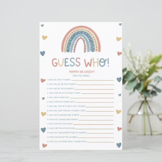 Boho Rainbow Guess Who! Baby Shower Game (Stehend Vorderseite)