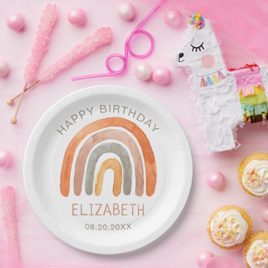 Boho Rainbow Happy Birthday Pappteller (Party)