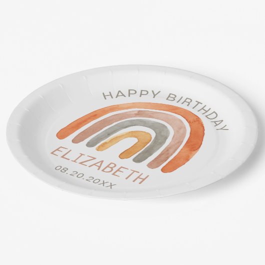 Boho Rainbow Happy Birthday  Pappteller (Schrägansicht)