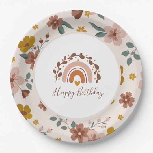 Boho Rainbow Happy Birthday Tellers Pappteller (Vorderseite)