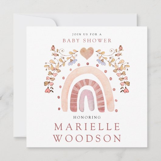 Boho Rainbow Heart Baby Shower Einladung (Vorderseite)