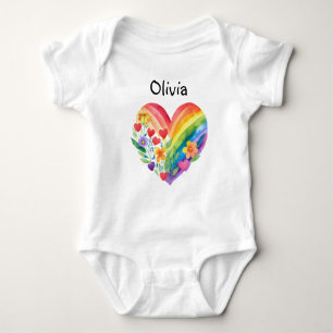 Boho Rainbow Heart Personalisiert Baby Strampler