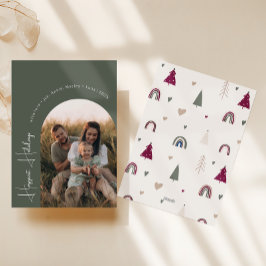 Boho Rainbow & Hearts Arch Green Foto Glückest Feiertagskarte