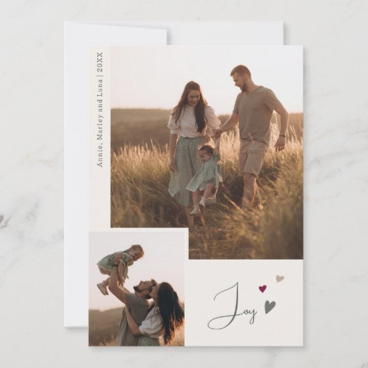 Boho Rainbow & Hearts Joy Beige 2 Foto Weihnachten (Vorderseite)