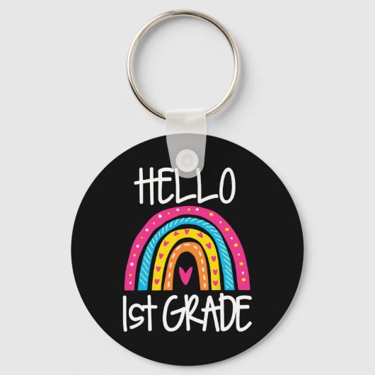 Boho Rainbow Hello 1st Grade First Day School Teac Schlüsselanhänger (Vorderseite)