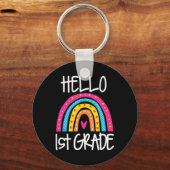 Boho Rainbow Hello 1st Grade First Day School Teac Schlüsselanhänger (Rückseite)