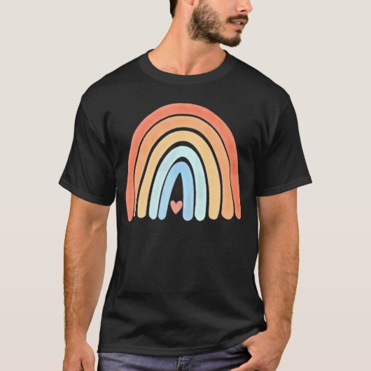 Boho Rainbow Herz Minimal Streifen neutral T-Shirt (Vorderseite)