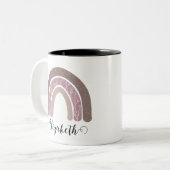 Boho Rainbow Individuelle Name Modernes Blumenwese Zweifarbige Tasse (Vorderseite Links)