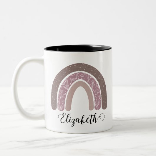 Boho Rainbow Individuelle Name Modernes Blumenwese Zweifarbige Tasse (Links)