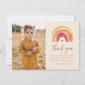 Boho Rainbow Kids Foto Geburtstag Dankeskarte (Vorderseite)