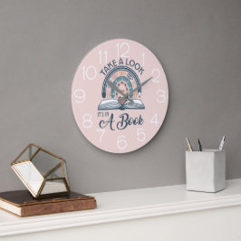Boho Rainbow Library Reading It's in a Book Große Wanduhr