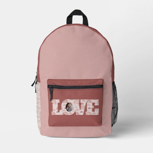 Boho Rainbow Liebe Foto Backpack Bedruckter Rucksack (Vorderseite)
