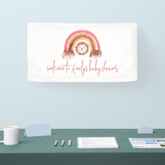 Boho Rainbow Lion Pink Willkommen im Baby Shower Banner (Messe)