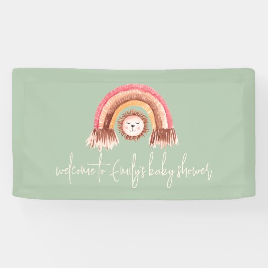 Boho Rainbow Lion Sage Herzlich willkommen im Baby Banner (Horizontal)