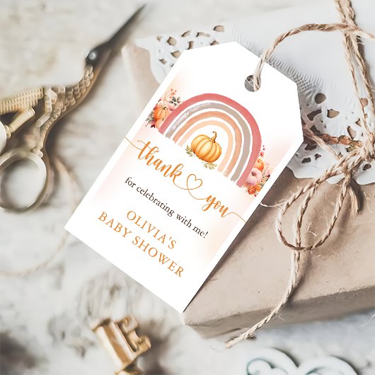 Boho Rainbow Little Pumpkin Fall Baby Shower Geschenkanhänger