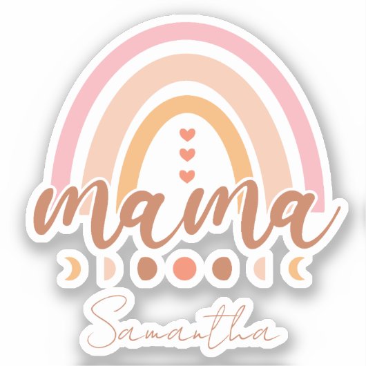Boho Rainbow Mama mit Mondphasen Aufkleber (Vorderseite)
