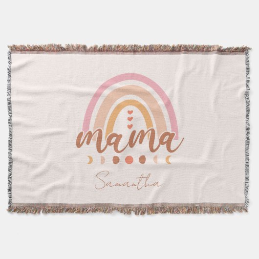 Boho Rainbow Mama mit Mondphasen Decke (Vorderseite)