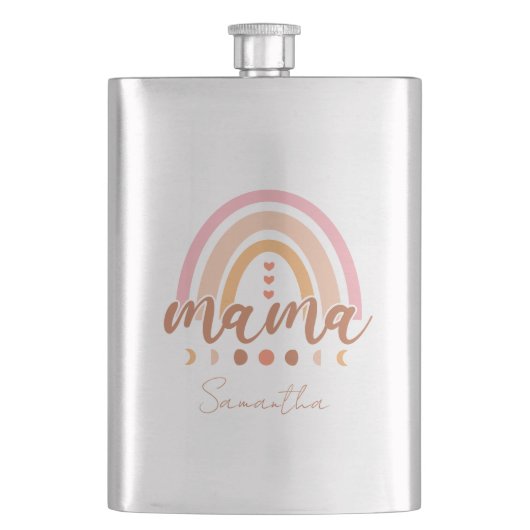 Boho Rainbow Mama mit Mondphasen Flachmann (Vorderseite)