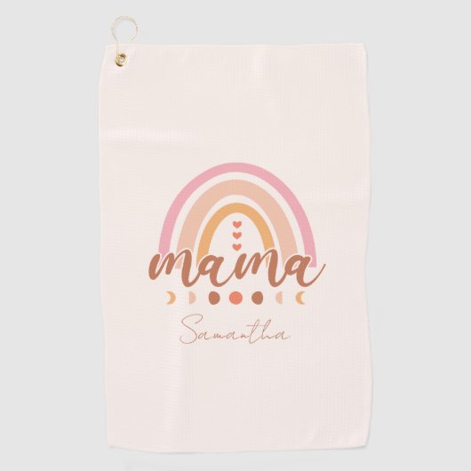 Boho Rainbow Mama mit Mondphasen Golfhandtuch (Vorderseite)
