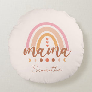 Boho Rainbow Mama mit Mondphasen Rundes Kissen