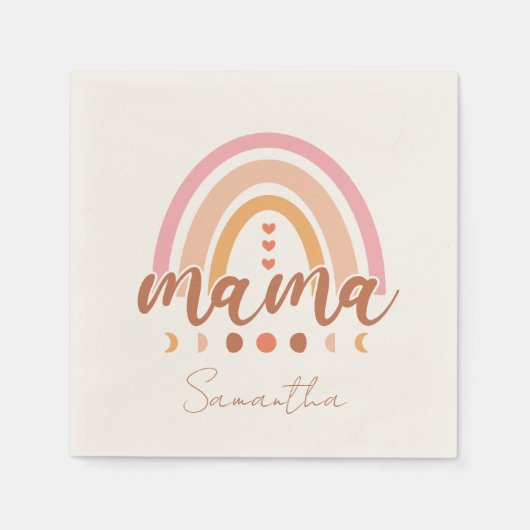 Boho Rainbow Mama mit Mondphasen Serviette (Vorderseite)