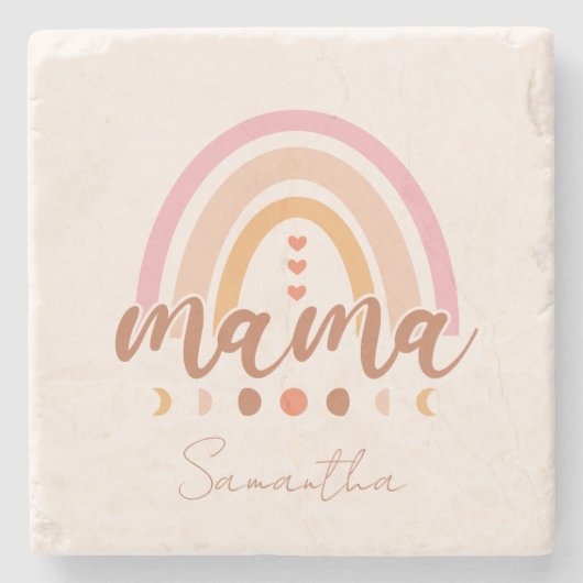 Boho Rainbow Mama mit Mondphasen Steinuntersetzer (Vorderseite)