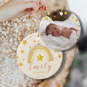 Boho Rainbow mit Gold Stars Baby First Christmas Keramik Ornament