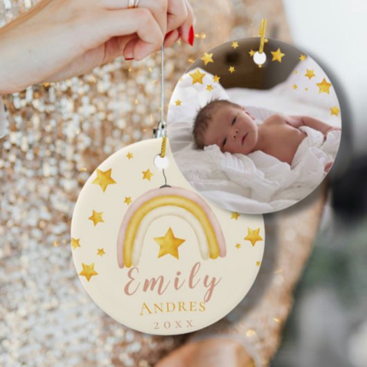 Boho Rainbow mit Gold Stars Baby First Christmas Keramik Ornament