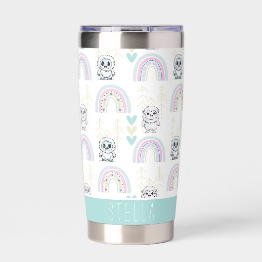 Boho Rainbow mit Pastel Hearts Niedlich Yeti Thermobecher (Vorderseite)