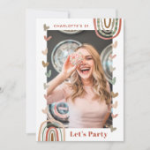 Boho Rainbow Modern 21. Geburtstag Party Einladung (Vorderseite)
