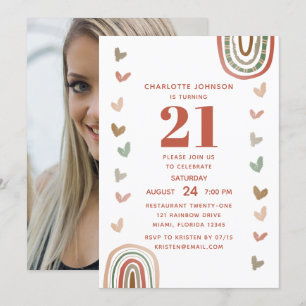 Boho Rainbow Modern 21. Geburtstag Party Einladung