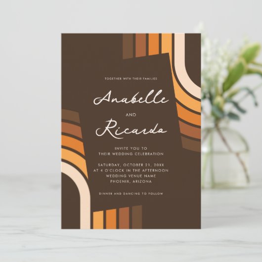 Boho Rainbow Modern Script QR Code Foto Wedding Einladung (Stehend Vorderseite)