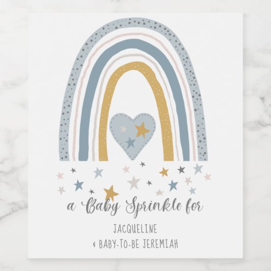 BOHO Rainbow Moderne Dusty Blue Boy Sprinkle Dusch Weinetikett (Einzelnes Label)