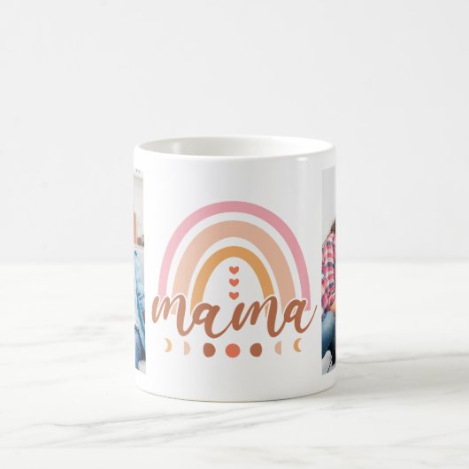 Boho Rainbow Moon Phases Mama 2 Fotos Kaffeetasse (Mittel)